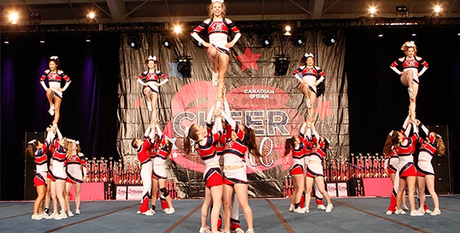 Cheerleaders in group formation