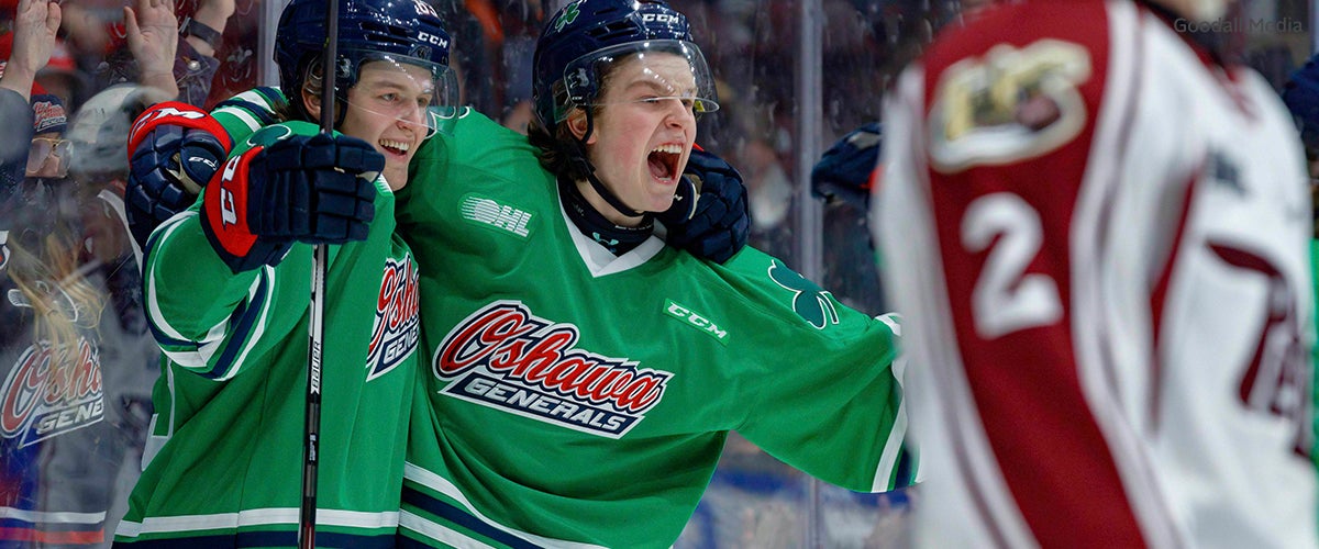 A detail of Calum Ritchie of the Oshawa Generals jersey following